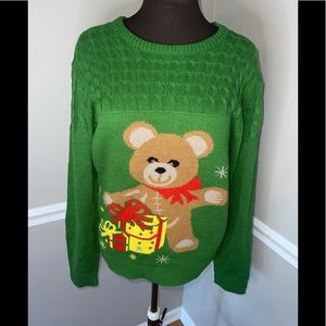 My Christmas Party Sweater Teddy‎ Bear Sweater Ugly Christmas Green Small